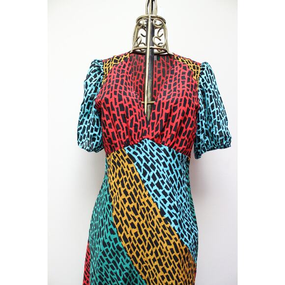 Rixo Amber Tricolor Giraffe Animal Print Maxi Silk Dress Size Medium - Picture 4 of 7